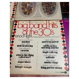 Vintage big band and jazz LP collection featuring well-known artists including Glenn Miller, Jimmy Dorsey, Buddy Morrow, and Tommy Dorsey, along with multiple “Big Band Hits of the 30s”