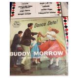 Vintage big band and jazz LP collection featuring well-known artists including Glenn Miller, Jimmy Dorsey, Buddy Morrow, and Tommy Dorsey, along with multiple “Big Band Hits of the 30s”