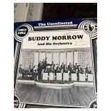 Vintage big band and jazz LP collection featuring well-known artists including Glenn Miller, Jimmy Dorsey, Buddy Morrow, and Tommy Dorsey, along with multiple “Big Band Hits of the 30s”