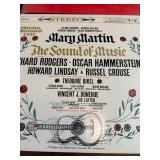 Vintage  LP collection featuring classic titles such as Fiddler on the Roof, Camelot, Oklahoma!, The Unsinkable Molly Brown, Flower Drum Song, Godspell, and Hans Christian Andersen, along with origina