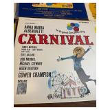 Vintage  LP collection featuring classic titles such as Fiddler on the Roof, Camelot, Oklahoma!, The Unsinkable Molly Brown, Flower Drum Song, Godspell, and Hans Christian Andersen, along with origina