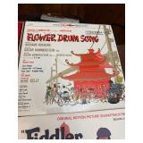 Vintage  LP collection featuring classic titles such as Fiddler on the Roof, Camelot, Oklahoma!, The Unsinkable Molly Brown, Flower Drum Song, Godspell, and Hans Christian Andersen, along with origina