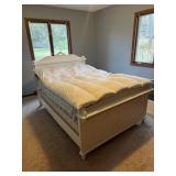 Wooden Full Size Bed Frame, Mattress, Pillows, & Blankets