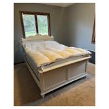 Wooden Full Size Bed Frame, Mattress, Pillows, & Blankets