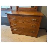 Antique Oak Wood 3 Drawer Dresser With Large Mirror