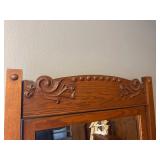 Antique Oak Wood 3 Drawer Dresser With Large Mirror