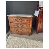19th Century Walnut Inlaid Burlwood Marble Top Dresser