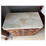 19th Century Walnut Inlaid Burlwood Marble Top Dresser
