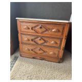 19th Century Walnut Inlaid Burlwood Marble Top Dresser
