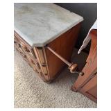 19th Century Walnut Inlaid Burlwood Marble Top Dresser