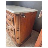 19th Century Walnut Inlaid Burlwood Marble Top Dresser