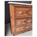 19th Century Walnut Inlaid Burlwood Marble Top Dresser