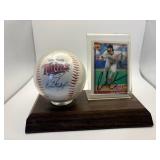 Rick Aguilera Autographed Baseball and Baseball Card With Stand, Both Pieces are Autographed by this Minnesota Twins Legendary Relief Pitcher