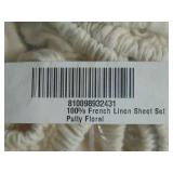 100% French Linen Sheet Set - Cal King - Cream & Putty Floral | BOKSER HOME