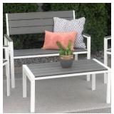 New 2pc Outdoor Set Composite Polywood All Weather Wood Gray/White - Bench and Coffee Table