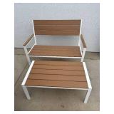 New 2pc Outdoor Set Composite Polywood All Weather Wood- White/Brown - Bench and Coffee Table