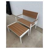 New 2pc Outdoor Set Composite Polywood All Weather Wood- White/Brown - Bench and Coffee Table