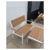 New 2pc Outdoor Set Composite Polywood All Weather Wood- White/Brown - Bench and Coffee Table