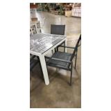 Winston 5pc Outdoor Dining Set - White/Gray Aluminum frame, with Polywood top Table with Gray Dining Chairs