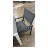 Winston 5pc Outdoor Dining Set - White/Gray Aluminum frame, with Polywood top Table with Gray Dining Chairs