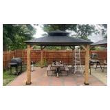 One Gazebo Top -13 ft. x 11 ft. Black Wooden Hardtop Gazebo Top with Galvanized Steel Double Roof