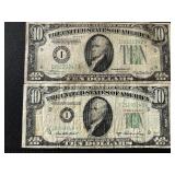1934 and 1950 Green Seal $10 Dollar Federal Reserve Notes