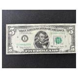1963 a Green Seal $5 Dollar Federal Reserve Note