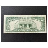 1963 a Green Seal $5 Dollar Federal Reserve Note