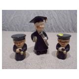3-Piece Porcelain Graduation Set - Mid-Century Style Cap & Gown Collectibles