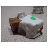 Vintage Miniature Porcelain Piano and Ornate Mantel Clock Set