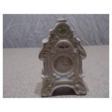 Vintage Miniature Porcelain Piano and Ornate Mantel Clock Set