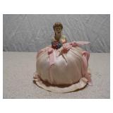 Vintage Porcelain Half-Doll Pincushion - Victorian Style Lady in Pink Satin Dress