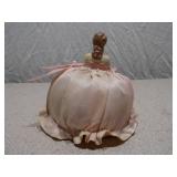 Vintage Porcelain Half-Doll Pincushion - Victorian Style Lady in Pink Satin Dress