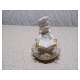 Set of 2 Vintage Porcelain Angel Figurines - "January" Heart Angel & Singing Choir Angel