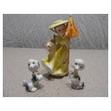 Vintage Porcelain Southern Belle Figurine with Leashed Poodles & Parasol