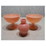 3-Piece Pink Depression Glass Set - Matching Pedestal Sherbet Cups & Miniature Vase