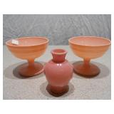 3-Piece Pink Depression Glass Set - Matching Pedestal Sherbet Cups & Miniature Vase