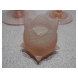 3-Piece Pink Satin & Depression Glass Set - Candlestick Holders & Votive Cup