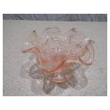 Vintage Pink Depression Glass Ruffled Pedestal Bowl - Etched Floral Pattern