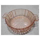 Set of 2 Pink Depression Glass Pieces - Ruffled Candle Holder & Ribbed Serving Bowl