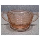 Vintage Pink Depression Glass Set - Ruffled Tidbit Tray & Ribbed Sugar Bowl