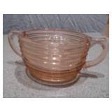 Vintage Pink Depression Glass Set - Ruffled Tidbit Tray & Ribbed Sugar Bowl