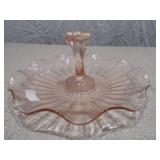 Vintage Pink Depression Glass Set - Ruffled Tidbit Tray & Ribbed Sugar Bowl