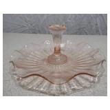 Vintage Pink Depression Glass Set - Ruffled Tidbit Tray & Ribbed Sugar Bowl