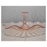 Vintage Pink Depression Glass Set - Ruffled Tidbit Tray & Ribbed Sugar Bowl