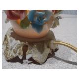 Vintage Porcelain Rose Floral Cluster Accent Lamp - Hand-Painted 3D Flowers
