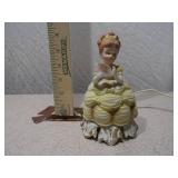 Vintage Porcelain Southern Belle Accent Lamp - Yellow Ruffled Gown with Gold Accents