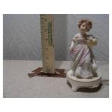 Vintage Porcelain Girl with Flower Basket Accent Lamp - Hand-Painted Figurine