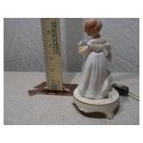Vintage Porcelain Girl with Flower Basket Accent Lamp - Hand-Painted Figurine