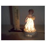 Vintage Porcelain Girl with Flower Basket Accent Lamp - Hand-Painted Figurine
